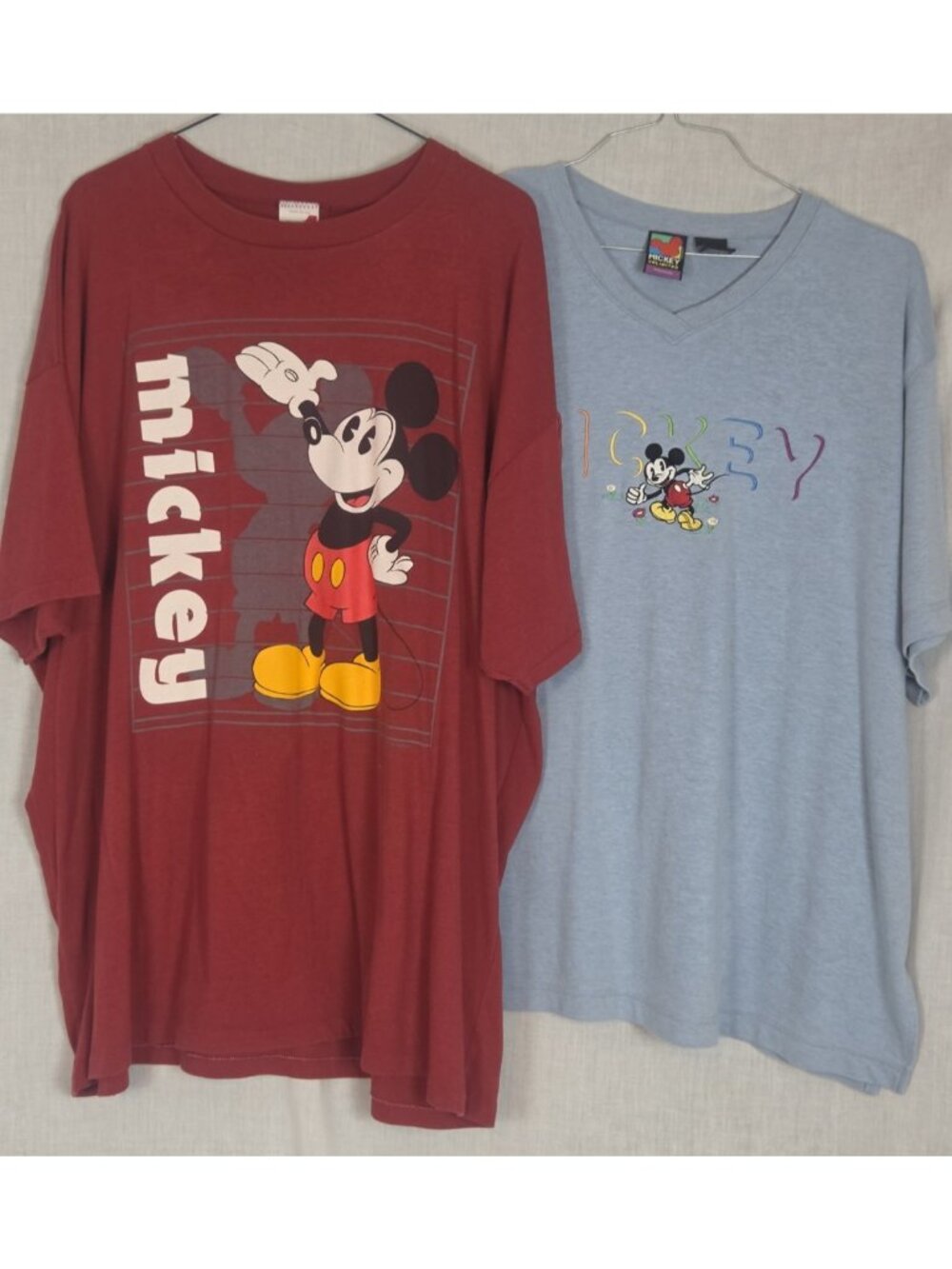 (2) Vintage Mickey Mouse T-Shirts Size 3X Disney Red & Blue Unisex Summer Spring